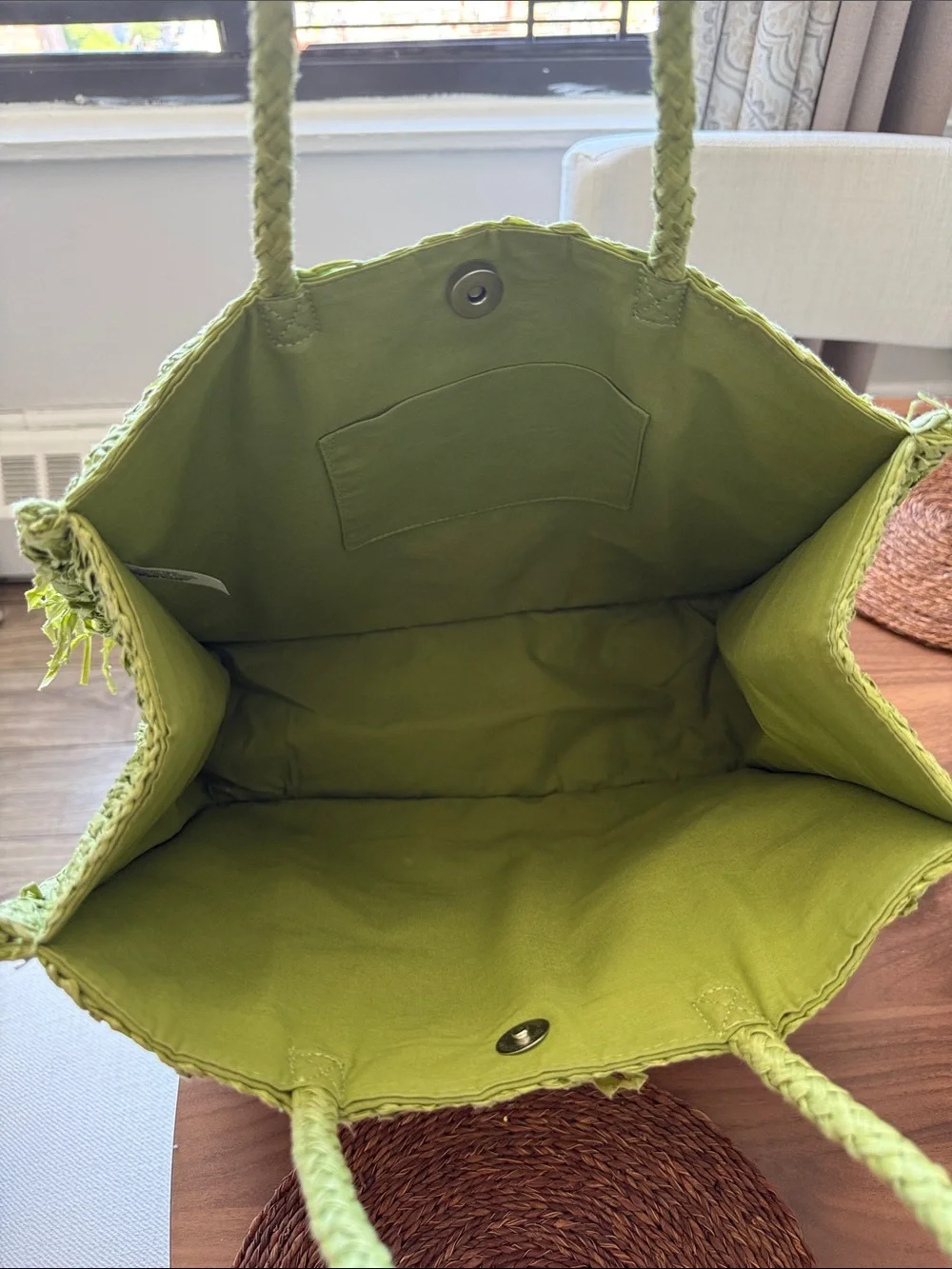 Olive Green Woven Fringe Tote Bag - Women